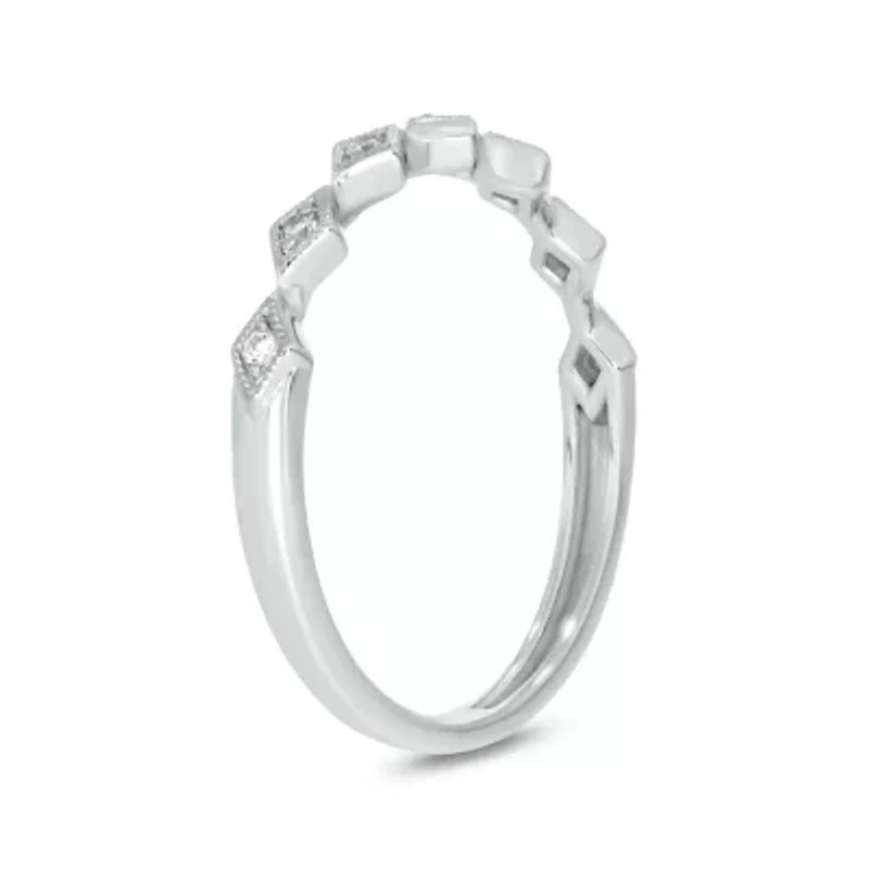 Diamond Accent Milgrain Anniversary Band Ring 14K White Gold