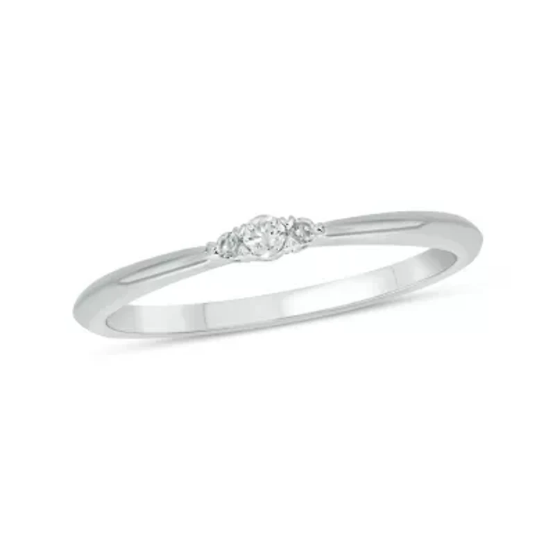 Diamond Accent 3 Stone Anniversary Band 14K White Gold