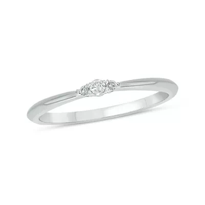 Diamond Accent 3 Stone Anniversary Band 14K White Gold