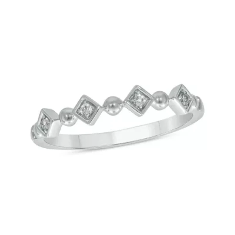 Diamond Accent Beads Stack Band Anniversary 14K White Gold