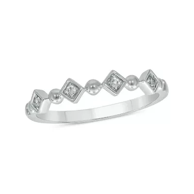 Diamond Accent Beads Stack Band Anniversary 14K Yellow Gold