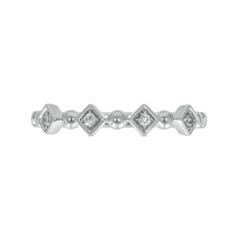Diamond Accent Beads Stack Band Anniversary 14K White Gold