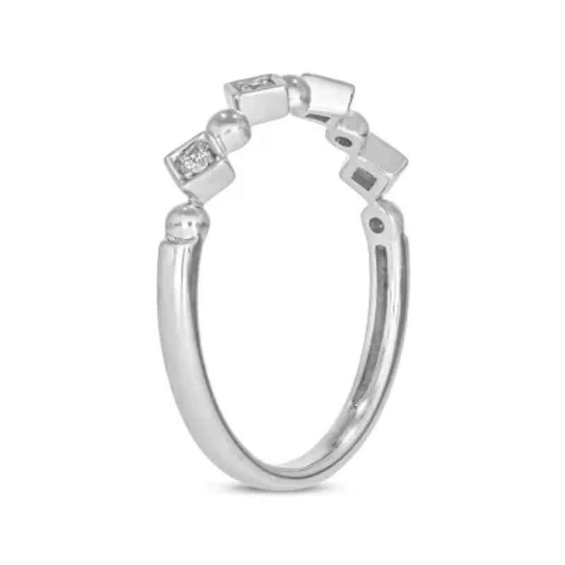 Diamond Accent Beads Stack Band Anniversary 14K White Gold