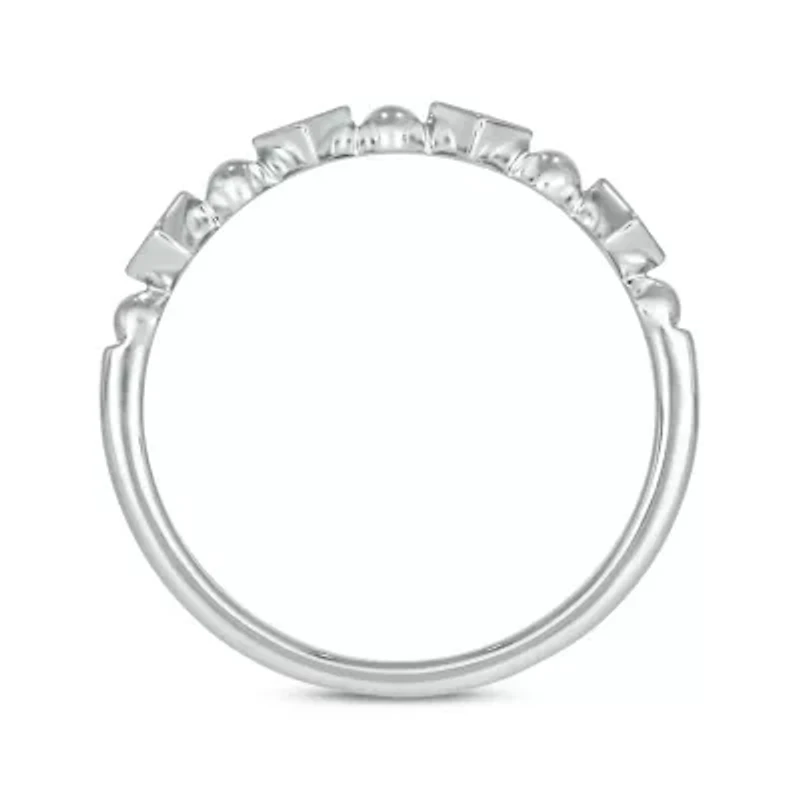Diamond Accent Beads Stack Band Anniversary 14K White Gold