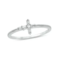 1/10 carat,Diamond Cross,Round & Baguette Ring 14K White Gold