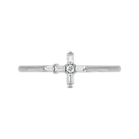 1/10 carat,Diamond Cross,Round & Baguette Ring 14K White Gold