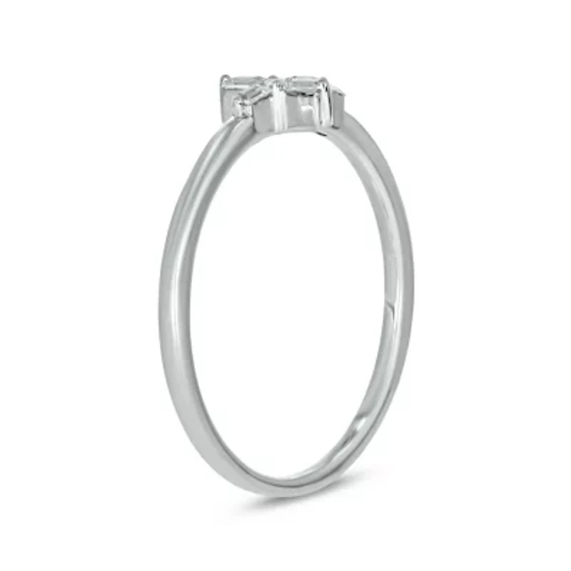 1/10 carat,Diamond Cross,Round & Baguette Ring 14K White Gold