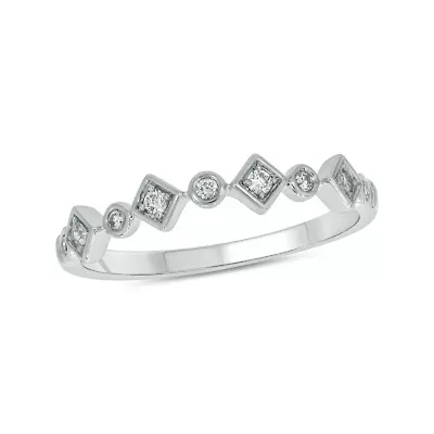 1/10 carat, Diamond Alternate Motifs,stone Stack Band Ring 14K White Gold