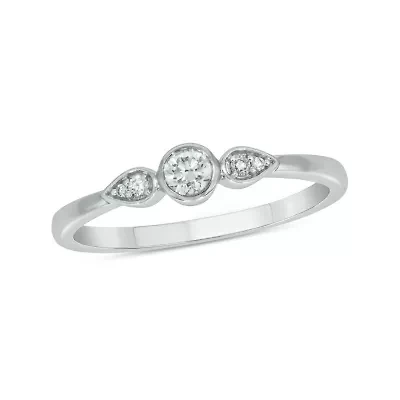 1/6 Carat, Diamond Two Round Accents A Timeless Pear Shape Ring 14K White Gold