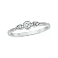 1/6 Carat, Diamond Two Round Accents A Timeless Pear Shape Ring 14K White Gold