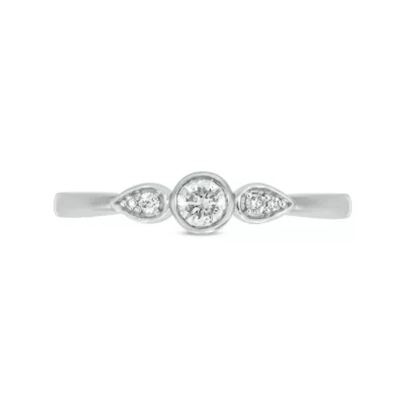 1/6 Carat, Diamond Two Round Accents A Timeless Pear Shape Ring 14K White Gold