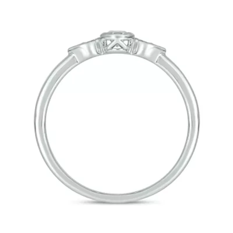 1/6 Carat, Diamond Two Round Accents A Timeless Pear Shape Ring 14K White Gold