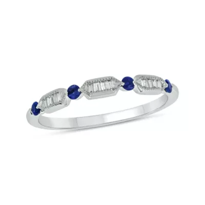 1/5 Carat, Diamonds With Vibrant Blue Sapphires 14K White Gold