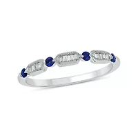 1/5 Carat, Diamonds With Vibrant Blue Sapphires 14K White Gold