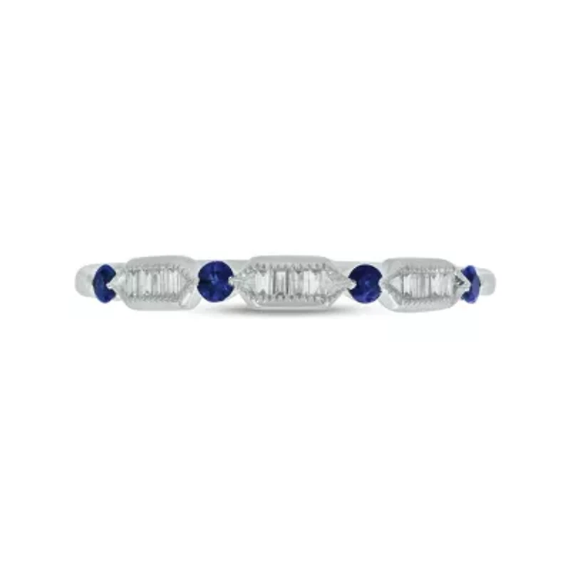 1/5 Carat, Diamonds With Vibrant Blue Sapphires 14K White Gold