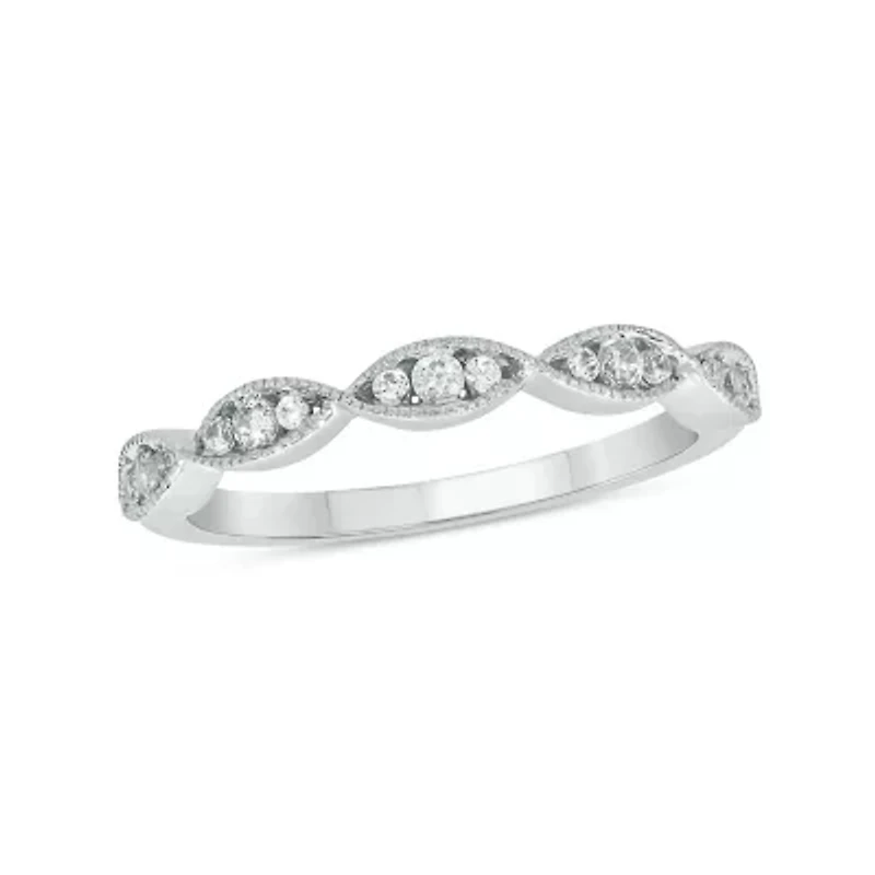 1/5 Carat, Diamonds Elegant Twist Wedding Ring Sterling Silver
