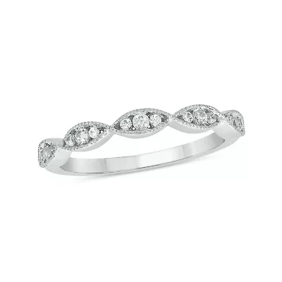 1/5 Carat, Diamonds Elegant Twist Wedding Ring Sterling Silver