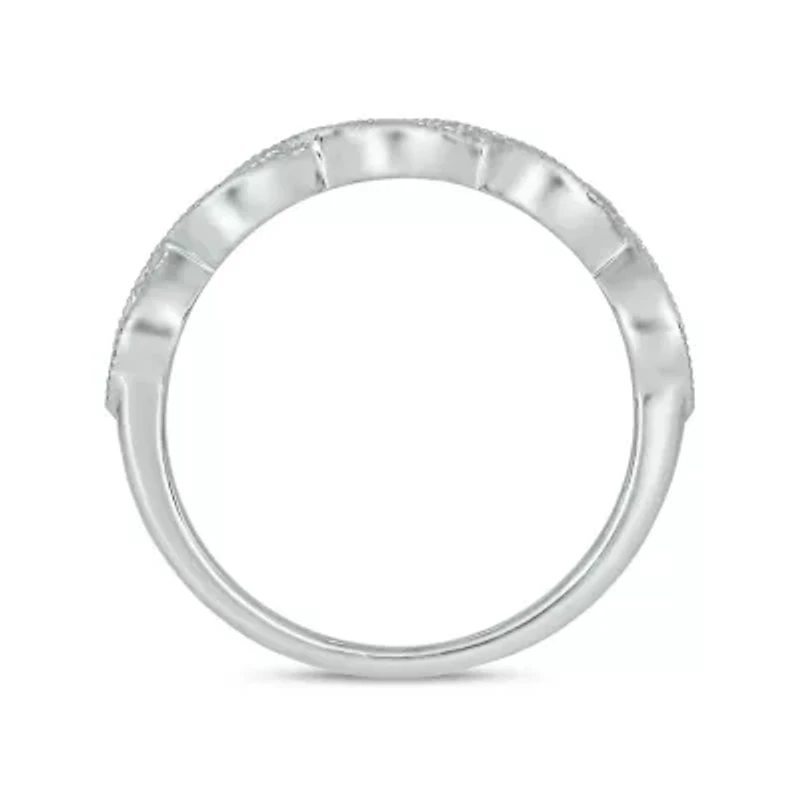 1/5 Carat, Diamonds Elegant Twist Wedding Ring Sterling Silver