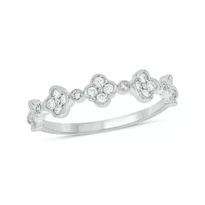 1/4 Carat, Diamonds Elegant floral Ring 14K White Gold