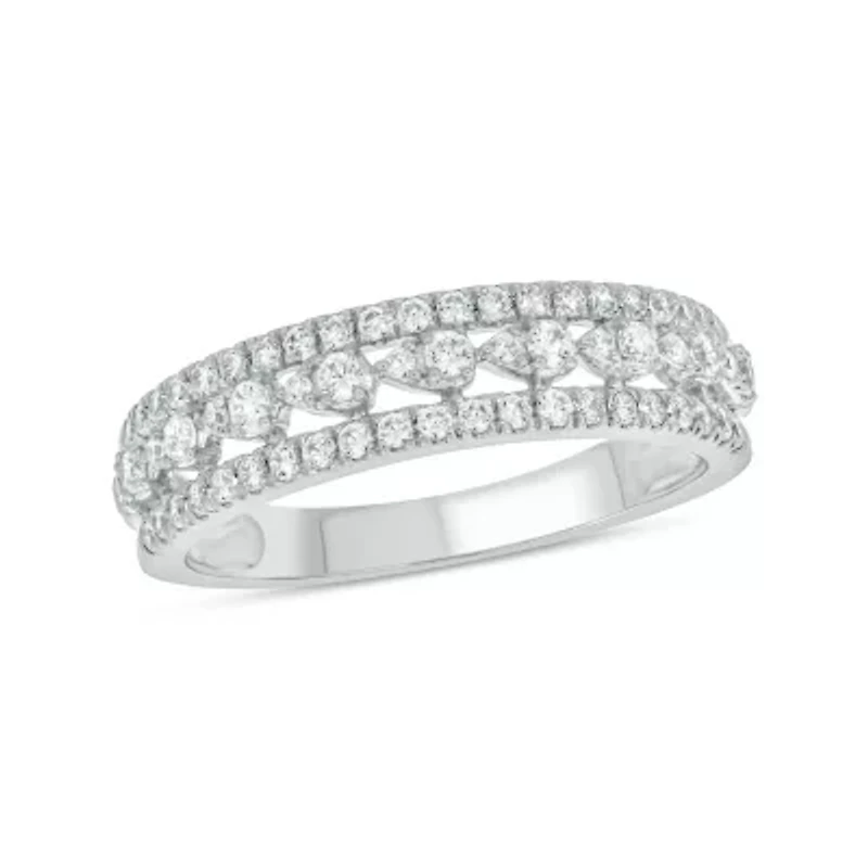 1/2 Carat, Diamonds Gold 3-row diamond Ring 10K White
