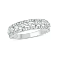 1/2 Carat, Diamonds Gold 3-row diamond Ring 10K White