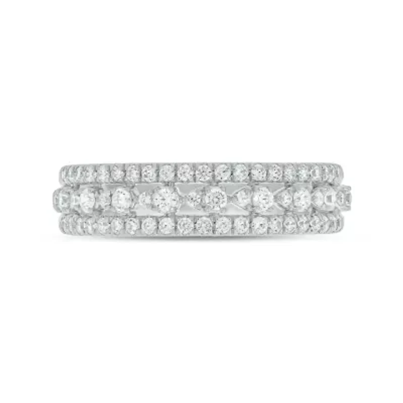 1/2 Carat, Diamonds Gold 3-row diamond Ring 10K White