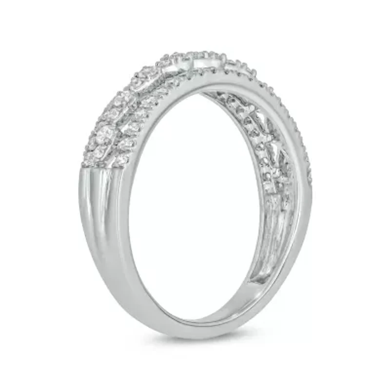 1/2 Carat, Diamonds Gold 3-row diamond Ring 10K White