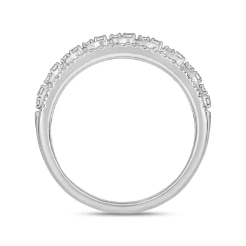 1/2 Carat, Diamonds Gold 3-row diamond Ring 10K White