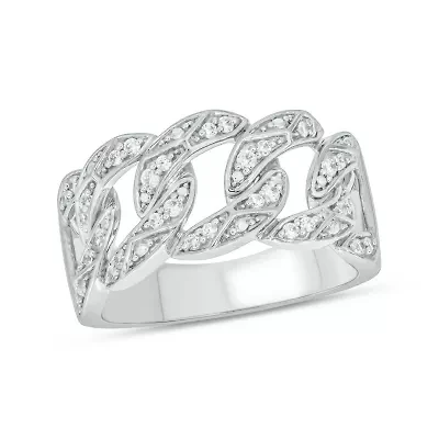 1/3 Carat, Diamonds Cuban Men's Ring Sterling Silver