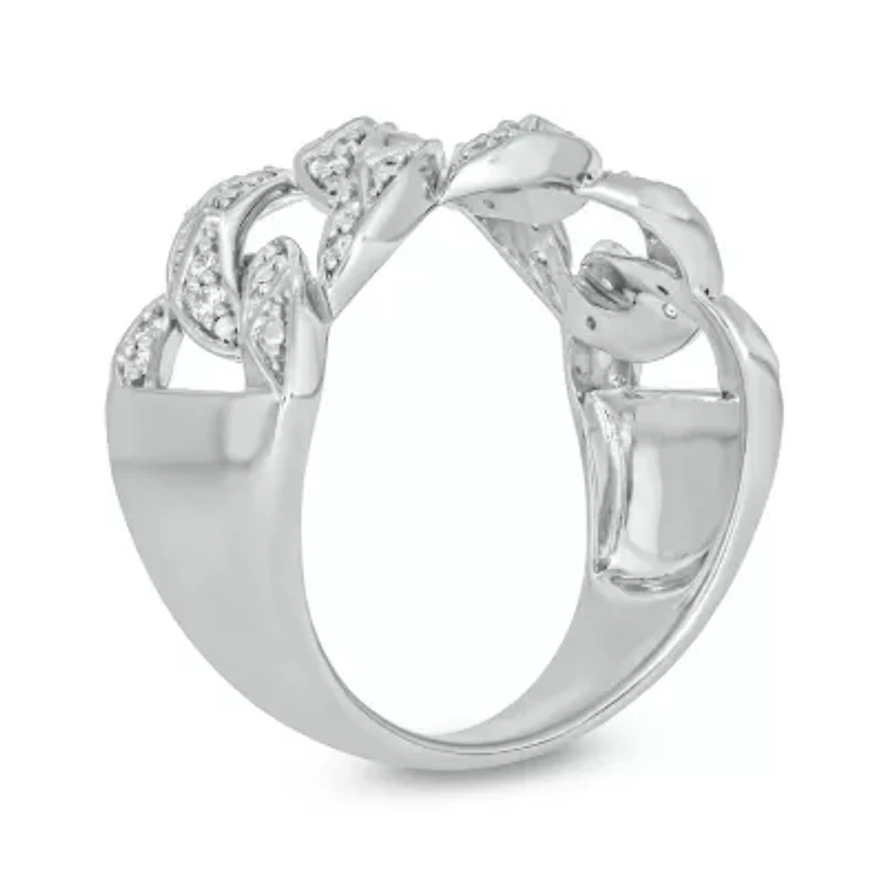 1/3 Carat, Diamonds Cuban Men's Ring Sterling Silver