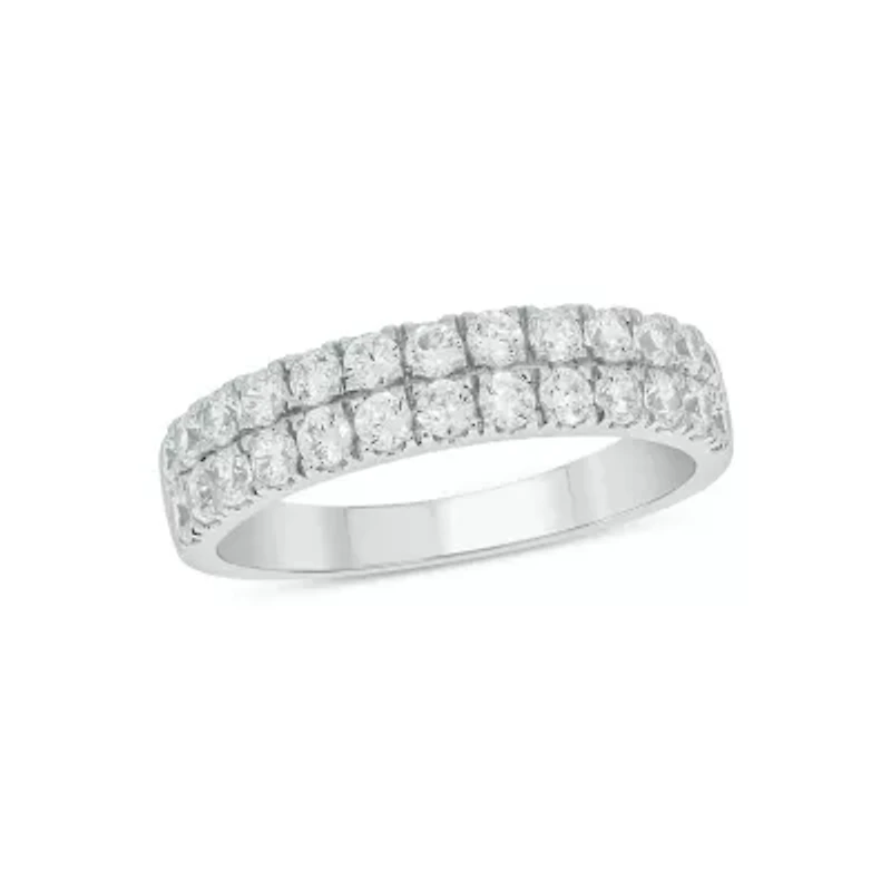 Lab Created 1 Carat Lab-Grown Dazzling Two-Row Diamond Anniversary Ring Sterling Silver