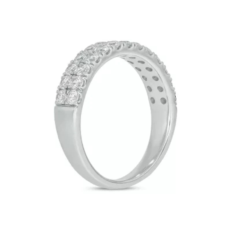 Lab Created 1 Carat Lab-Grown Dazzling Two-Row Diamond Anniversary Ring Sterling Silver