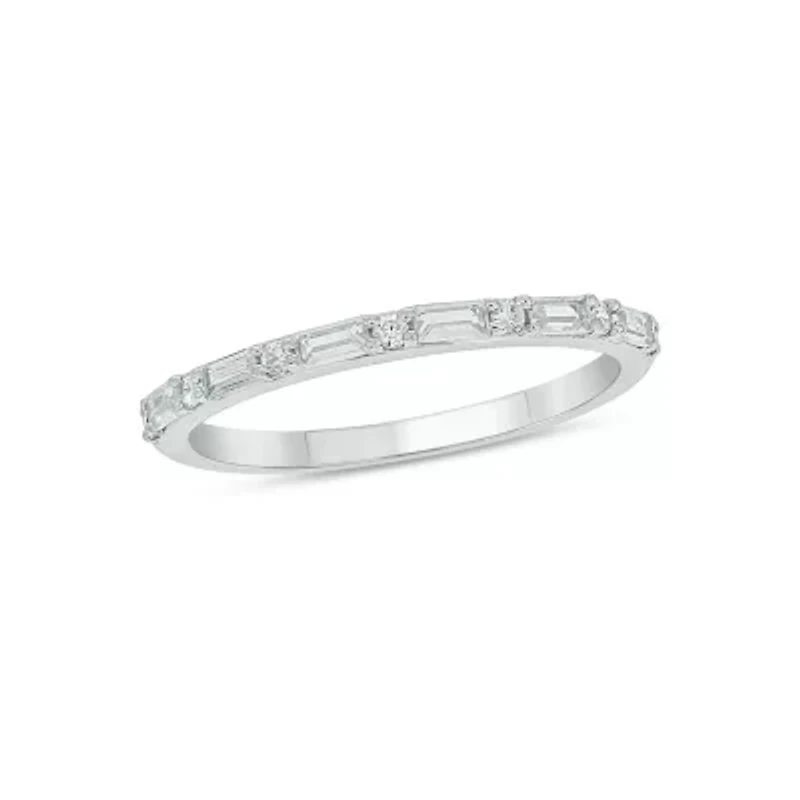 Lab Created 1/4 Carat Lab-Grown Round & Bagutte Anniversary Ring Sterling Silver