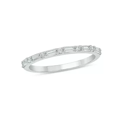 Lab Created 1/4 Carat Lab-Grown Round & Bagutte Anniversary Ring Sterling Silver