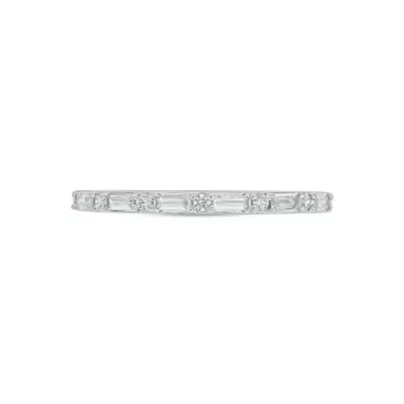 Lab Created 1/4 Carat Lab-Grown Round & Bagutte Anniversary Ring Sterling Silver