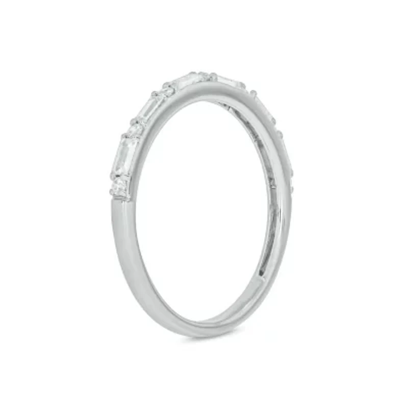 Lab Created 1/4 Carat Lab-Grown Round & Bagutte Anniversary Ring Sterling Silver