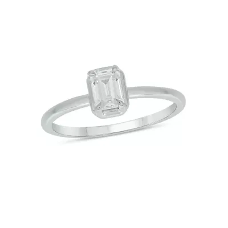Lab Created 1/3 Carat Lab-Grown Diamond Solitaire Emerald-Cut Ring Sterling Silver