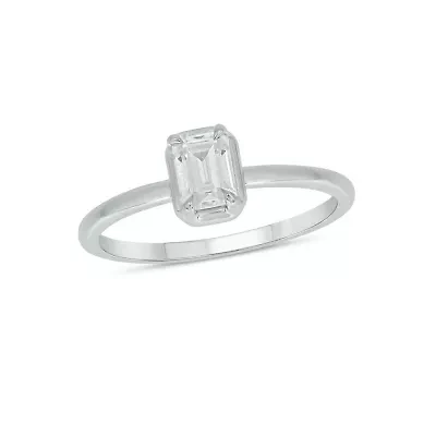 Lab Created 1/3 Carat Lab-Grown Diamond Solitaire Emerald-Cut Ring Sterling Silver