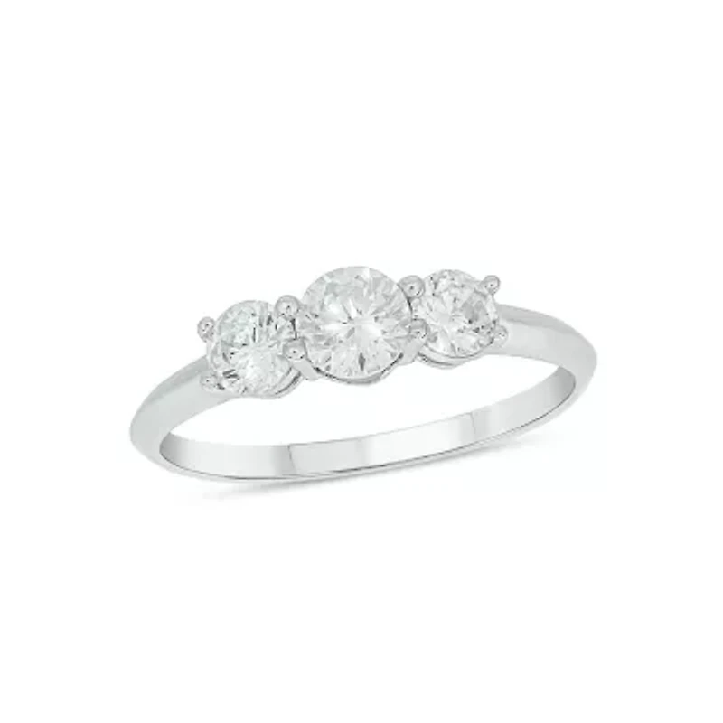 Lab Created 1 Carat Lab-Grown Round Diamond Engagement Ring Sterling Silver