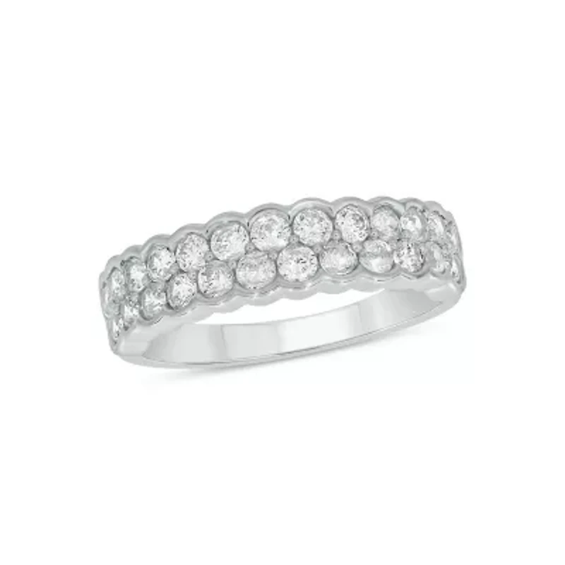 Lab Created 1 Carat Lab-Grown 2 Row Diamond Anniversary Ring Sterling Silver