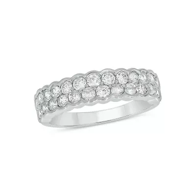 Lab Created 1 Carat Lab-Grown 2 Row Diamond Anniversary Ring Sterling Silver