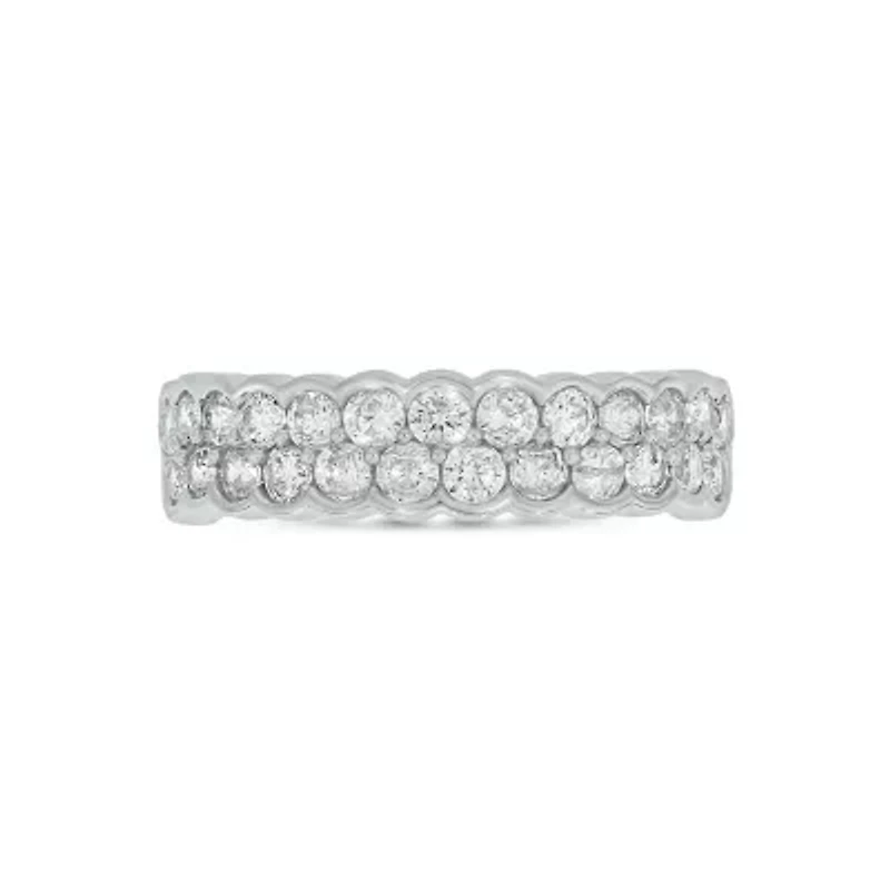 Lab Created 1 Carat Lab-Grown 2 Row Diamond Anniversary Ring Sterling Silver
