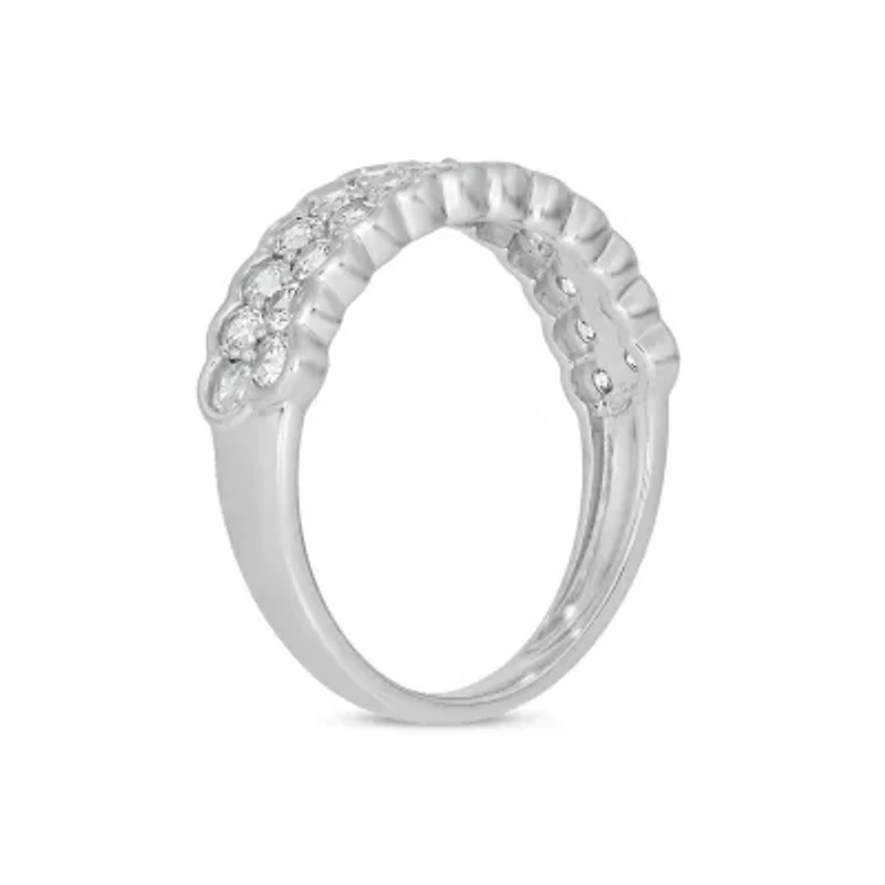 Lab Created 1 Carat Lab-Grown 2 Row Diamond Anniversary Ring Sterling Silver