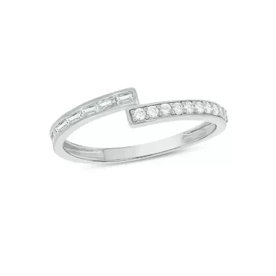 Lab Created 1/4 Carat Lab-Grown Round & Baguette Bypass Fashion Ring Sterling Silver