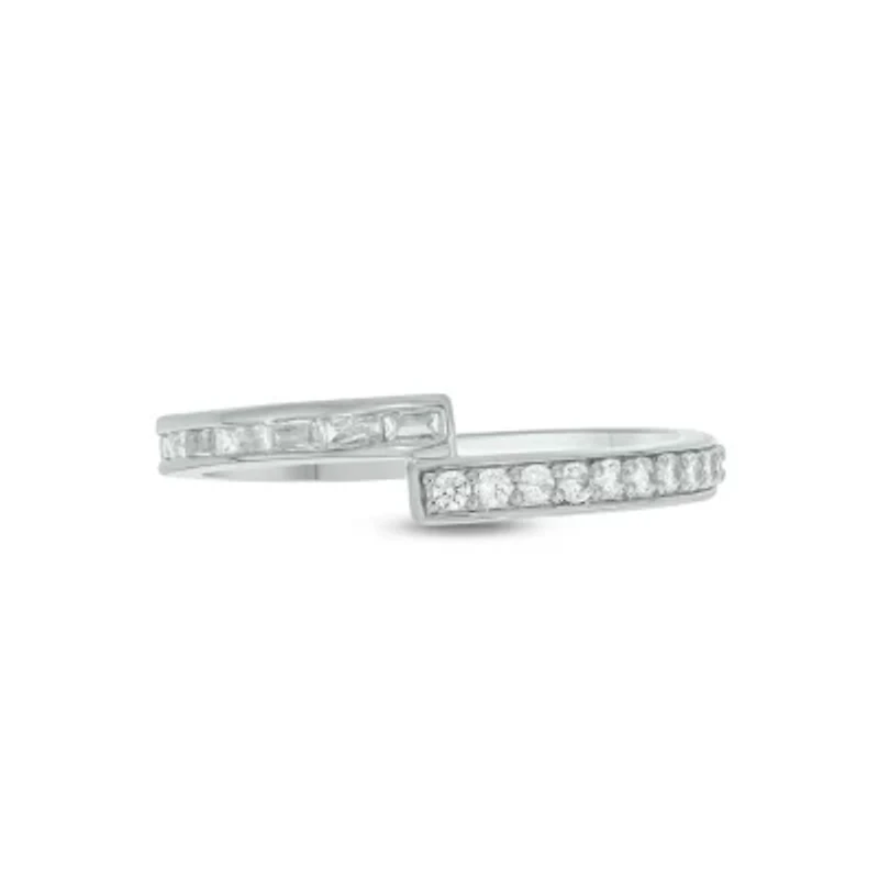 Lab Created 1/4 Carat Lab-Grown Round & Baguette Bypass Fashion Ring Sterling Silver