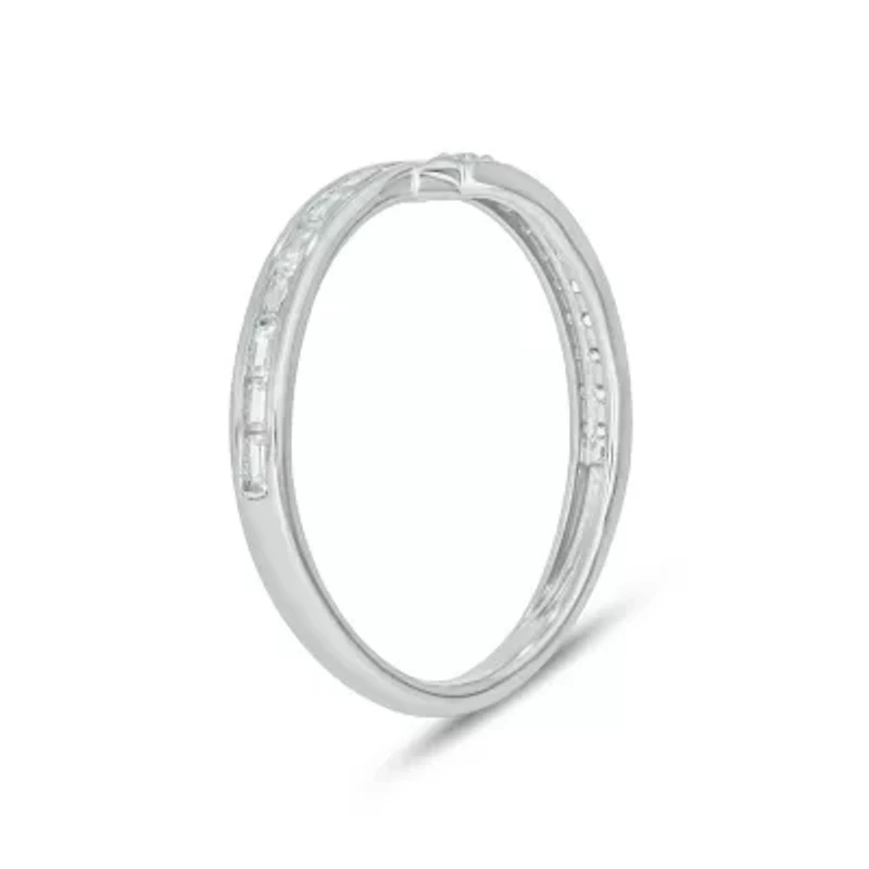 Lab Created 1/4 Carat Lab-Grown Round & Baguette Bypass Fashion Ring Sterling Silver