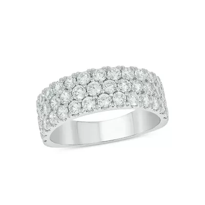 Lab Created 2 Carat Lab-Grown Multi-Row Diamond Anniversary Ring Sterling Silver