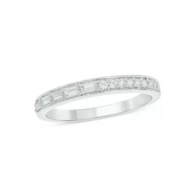 Lab Created 1/4 Carat Lab-Grown Round & Baguette Anniversary Band Ring Sterling Silver