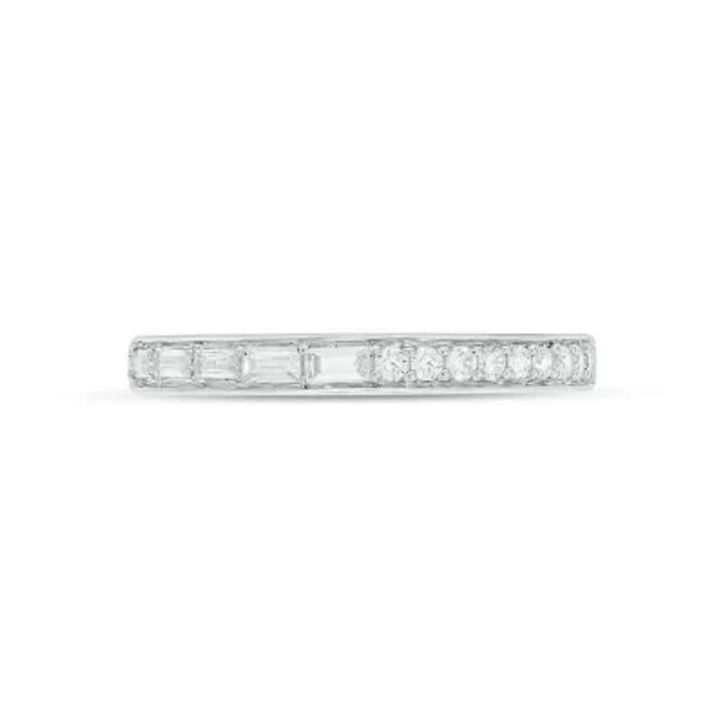 Lab Created 1/4 Carat Lab-Grown Round & Baguette Anniversary Band Ring Sterling Silver