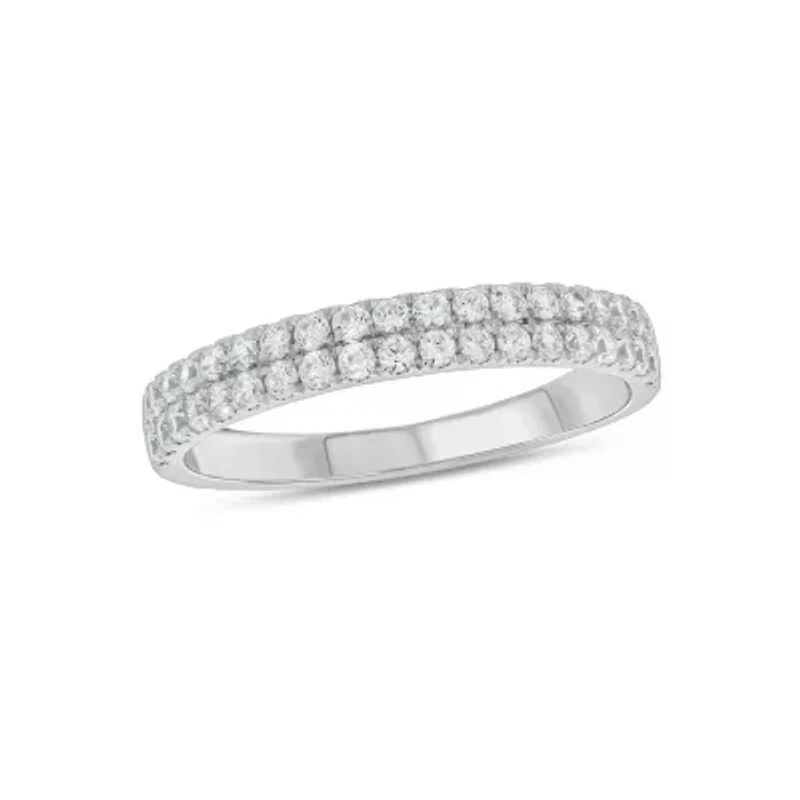 Lab Created 1 Carat Lab-Grown Dazzling Two-Row Diamond Anniversary Ring Sterling Silver